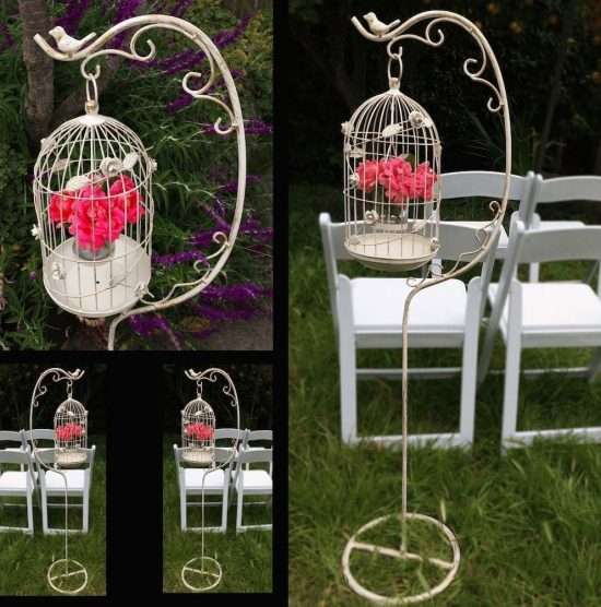 white and golden vintage bird cage floor lantern